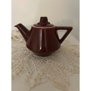 Vintage Hall China Super-Ceram Maroon Burgundy Individual Teapot Mid Century USA